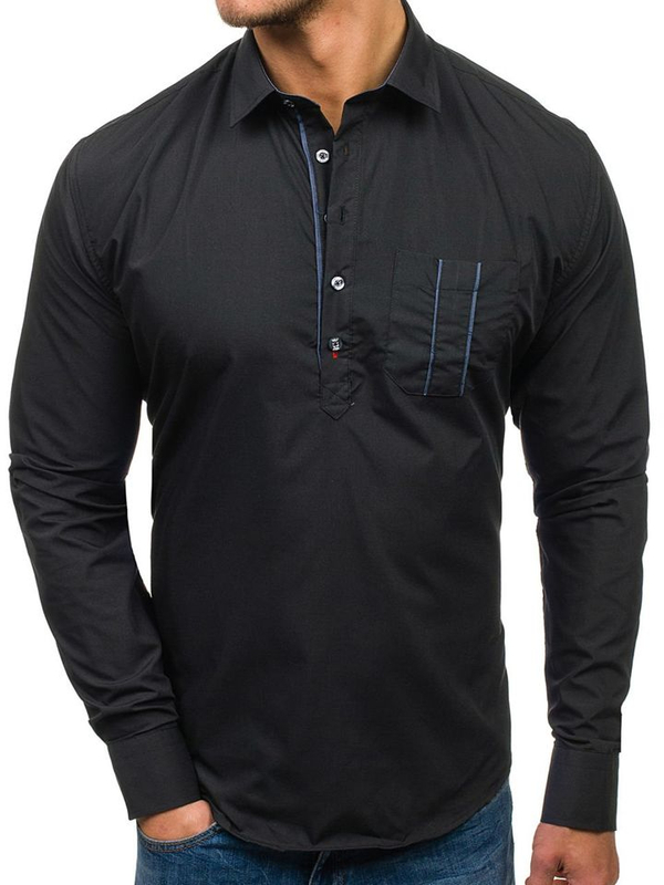 La chemise avec les manches longues pour homme noire Bolf 5791