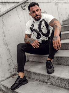 T-shirt homme blanc avec imprimé Bolf 0303A