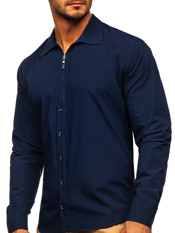 Chemise à manches longues pour homme bleue foncée Bolf 20702
