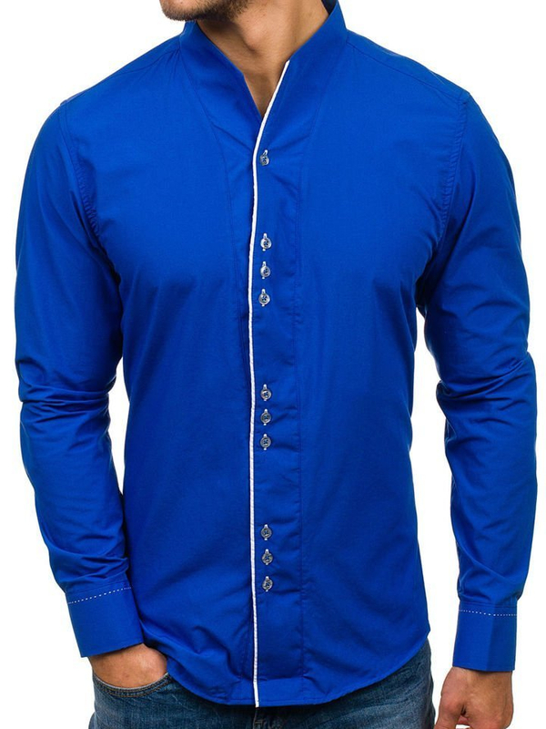 La chemise avec les manches longues pour homme bleue cobalte Bolf 5720