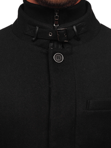 Manteau d'hiver à une rangée avec un col montant supplémentaire amovible pour homme noir Bolf 8802