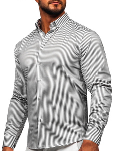 Chemise en rayures à manche longue pour homme graphite Bolf 22731