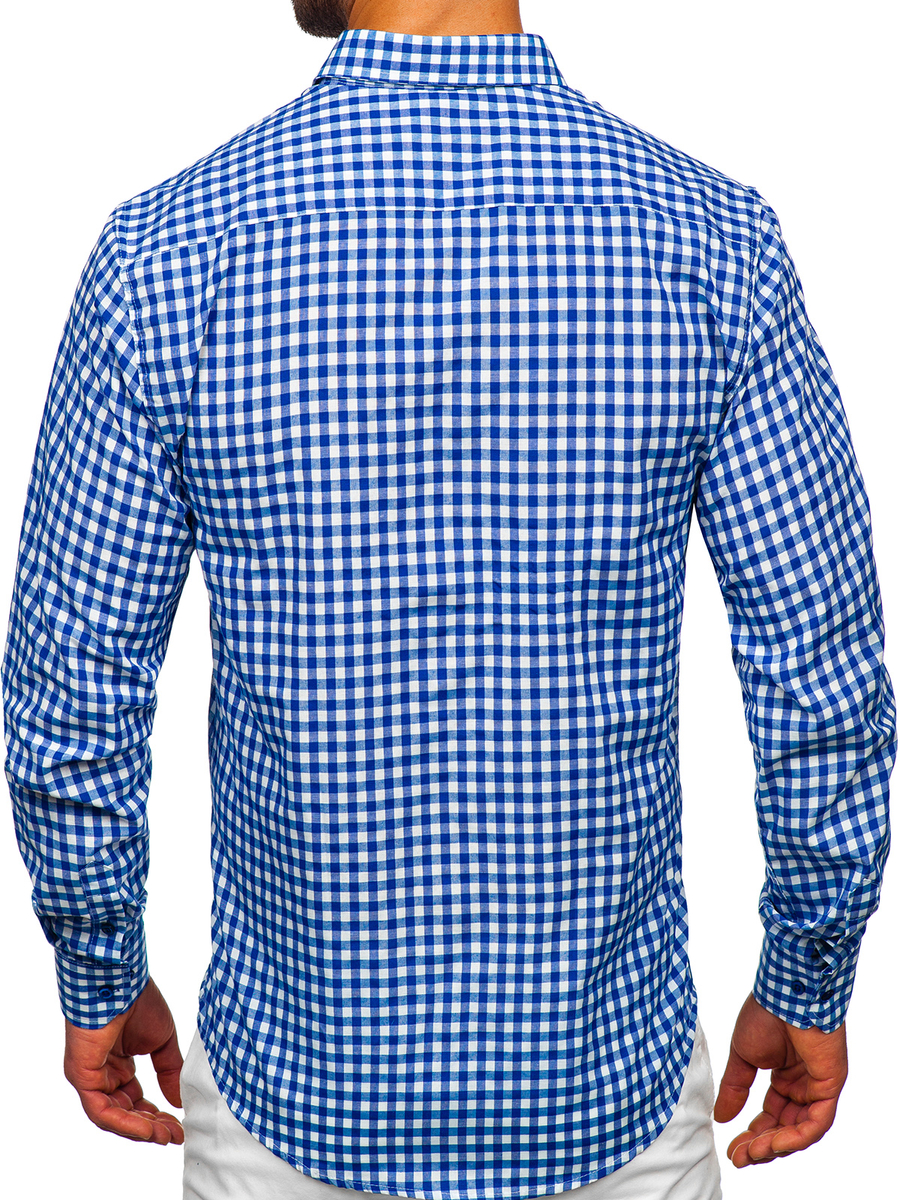 Homme Chemise à carreaux vichy à manche longue Bleu foncé Bolf 22747