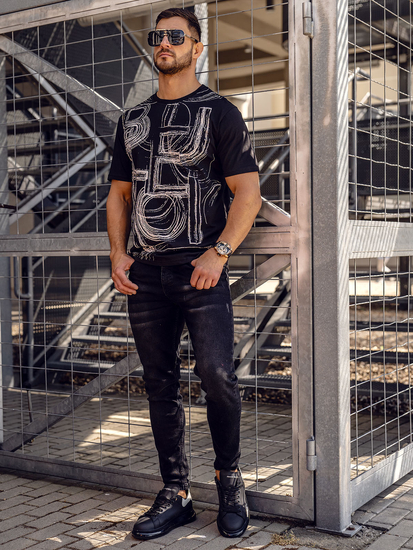 T-shirt homme noir avec imprimé Bolf KS2525TA