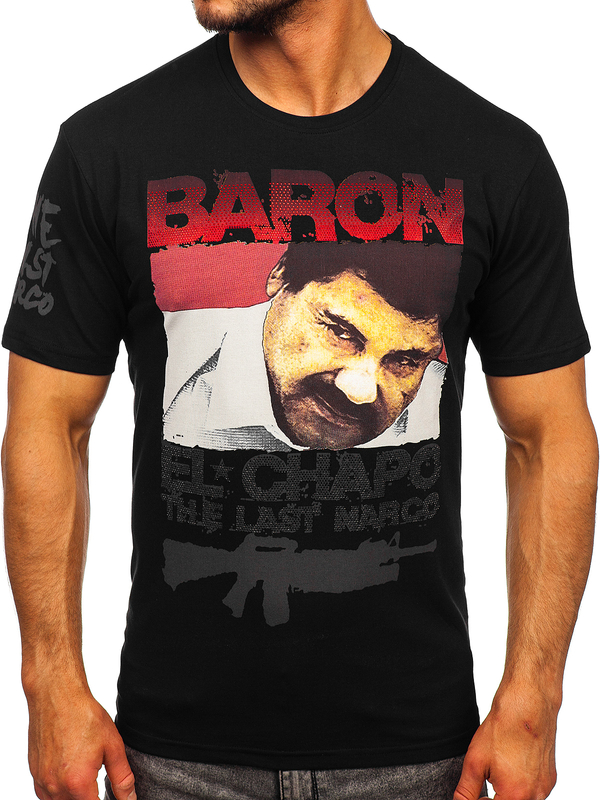 Tee-shirt noir avec applications pour homme Bolf 192378