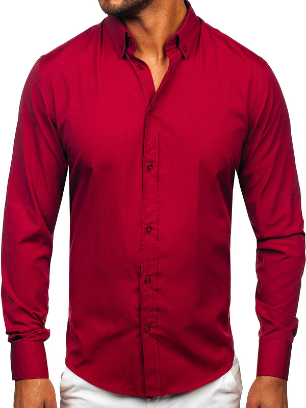 Homme Chemise élégante à manches longues Bordeaux Bolf 5821-1