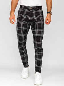 Homme Pantalon élégant à carreaux Noir Bolf 184160
