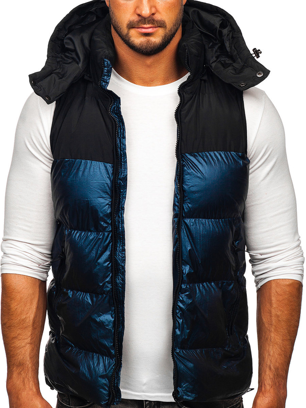 Gilet matelassé à capuche pour homme bleu foncé Bolf 13079