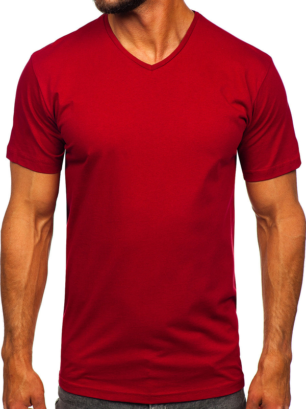 T-shirt uni bordeaux col V pour homme Bolf 192131