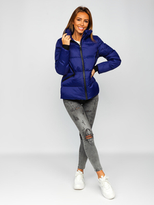 Blouson d'hiver matelassé sans capuche pour femme bleu foncé Bolf 23059