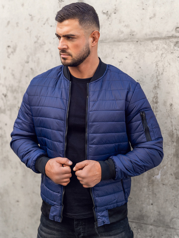 Blouson de transition bomber pour homme bleu foncé matelassé Bolf MY-02