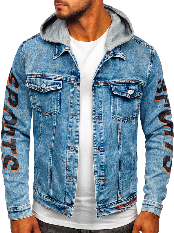 Homme Blouson en jean à capuche Bleu foncé Bolf HY959