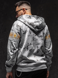 Homme Sweat-shirt à capuche imprimé avec fermeture Gris Bolf 27B8125A1