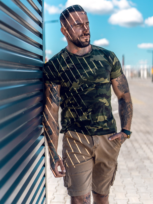 Homme T-shirt à imprimé camo Khaki Bolf S807A1