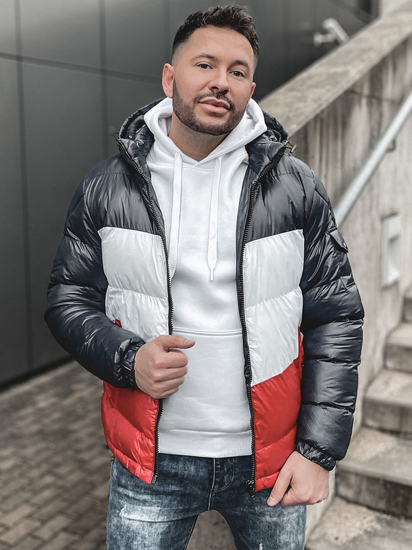 Blouson d'hiver matelassé pour homme bleu foncé-rouge Bolf 6593