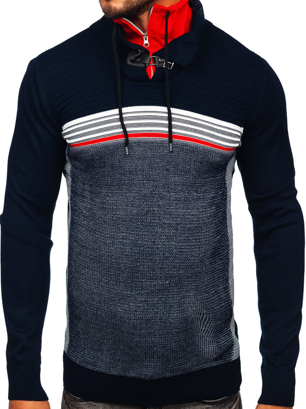 Pull à col montant pour homme bleu foncé Bolf 1051