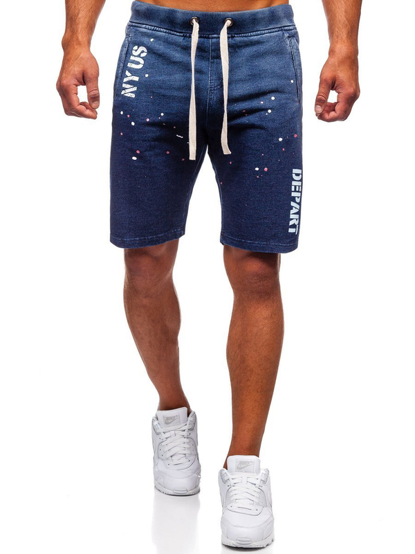 Short en jean pour homme bleu foncé Bolf EX03
