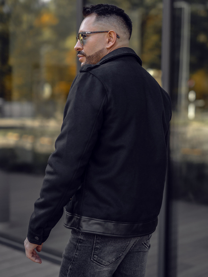 Homme Veste de motard d'hiver en cuir Noir Bolf 79M15501A