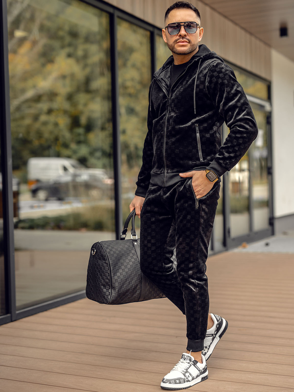 Homme Survêtement en velours Noir Bolf 3B115
