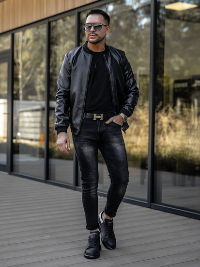 Pantalon en jean regular fit pour homme noir Bolf TF098