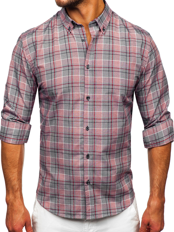 Homme Chemise à carreaux à manche longue Rouge Bolf 22748