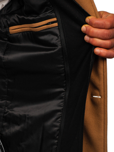 Manteau d'hiver à double boutonnage pour homme camel vec col montant supplémentaire amovible Bolf 8805