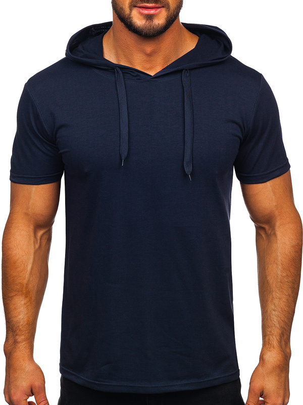 Tee-shirt sans imprimé à capuche pour homme bleu foncé Bolf 8T89