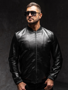 Homme Blouson bomber en cuir Noir Bolf 6803A1