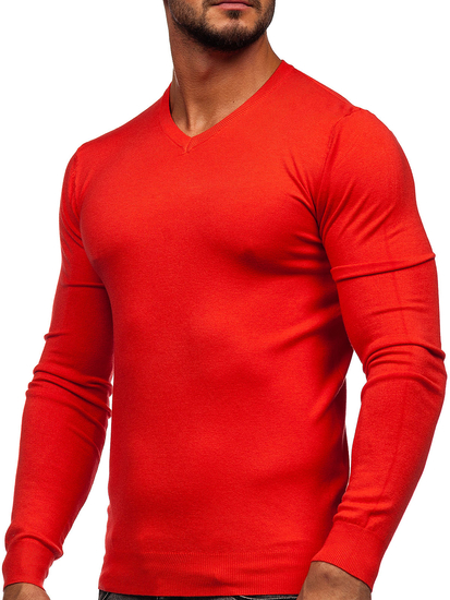 Homme Pull uni col V Orange Bolf YY03