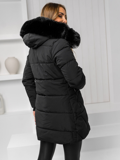 Femme Blouson d'hiver à capuche et fourrure Noir Bolf 16M9099