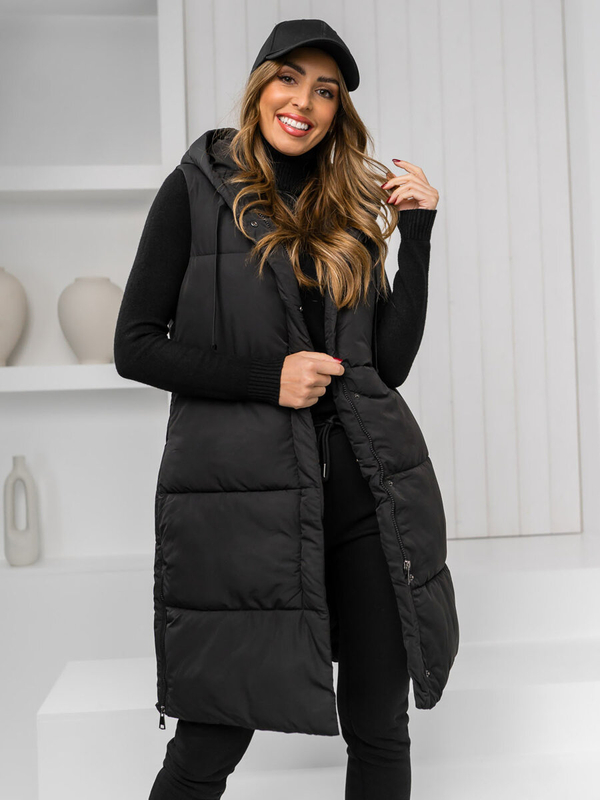 Femme Gilet matelassé long à capuche Noir Bolf 16M9093