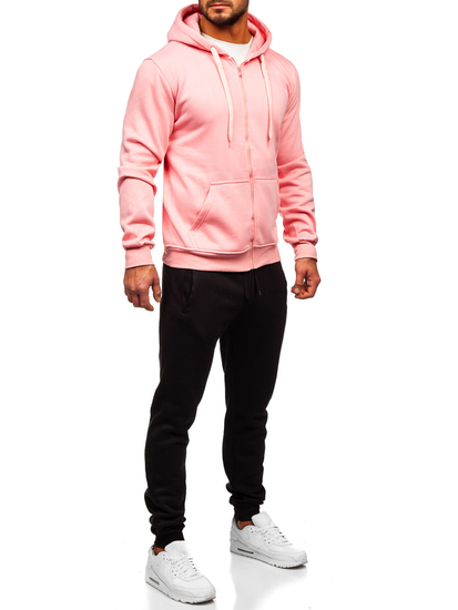 Survêtement avec un sweat-shirt à capuche zippé pour homme rose clair Bolf D004