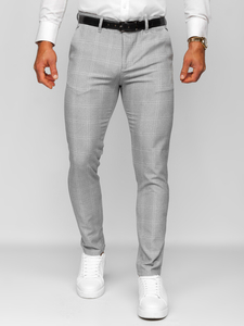 Homme Pantalon élégant à carreaux Gris-Blanc Bolf 0036