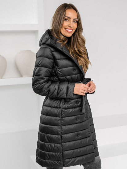 Manteau long matelassé d'hiver à capuche pour femme noir Bolf 5M3159A