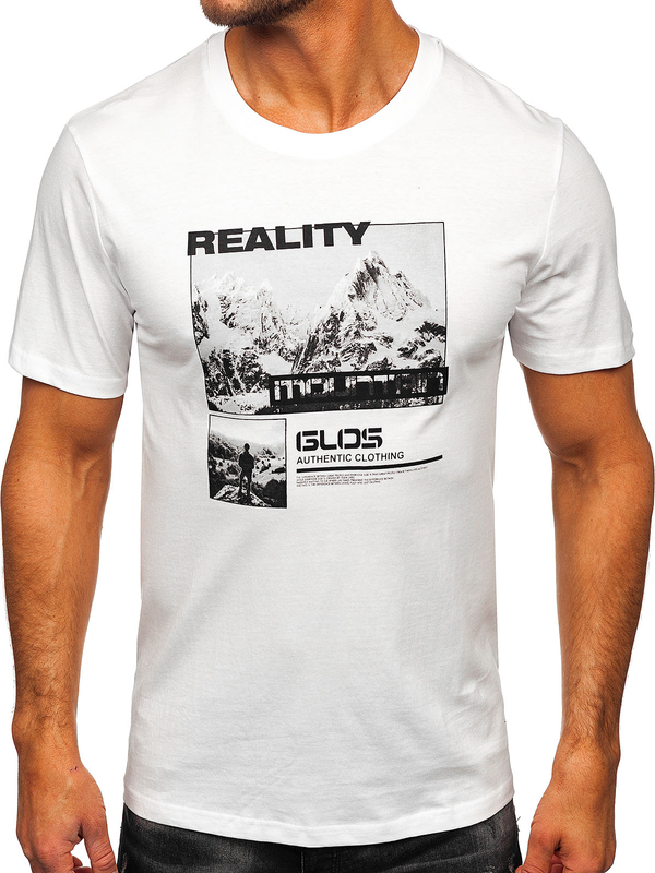 Homme T-shirt imprimé en coton Blanc Bolf MPO3461