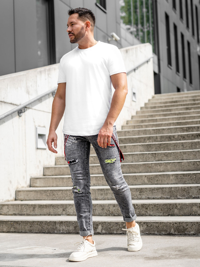 Pantalon jean slim fit avec bretelles pour homme noir Bolf KX968-C