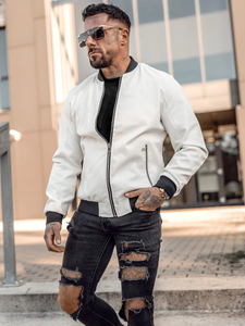 Homme Blouson bomber en cuir Blanc Bolf 7110A2