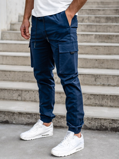 Bleu foncé pantalon jogger cargo pour homme Bolf 701  
