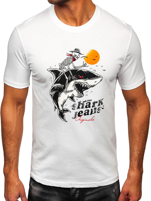 Homme T-shirt imprimé en coton Blanc Bolf MPO3502