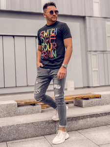 T-shirt homme noir avec imprimé Bolf 1181A