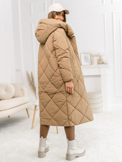 Femme Blouson matelassée d'hiver à capuche longue Camel Bolf 5M3173