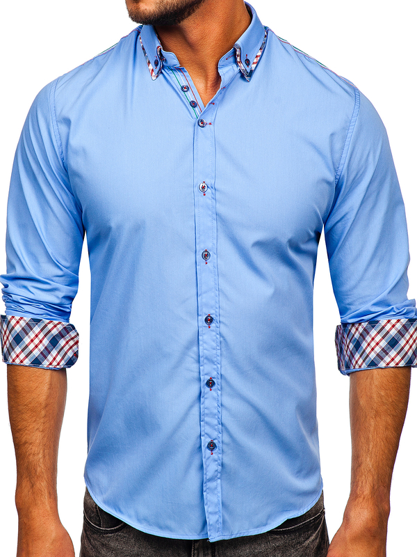 Chemise élégante à manche longue pour homme bleue claire Bolf 3701