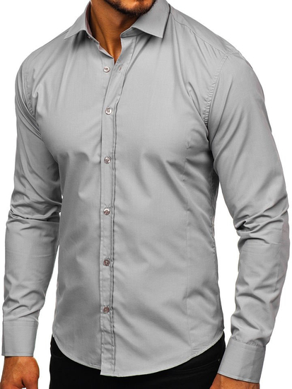 Chemise élégante grise à manches longues pour homme Bolf 1703