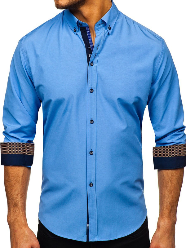 La chemise élégante avec les manches longues pour homme bleu ciel Bolf 8840-1