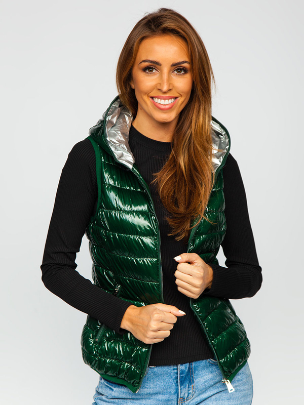 Gilet pour femme à capuche vert matelassé Bolf 9563