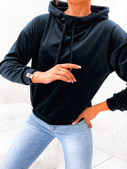 Femme Sweat-shirt à capuche en velours Noir Bolf 8270