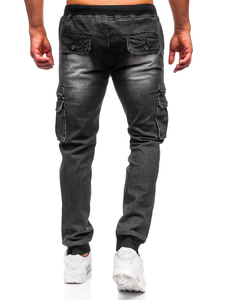 Homme Pantalon de jogging cargo en jean Noir Bolf MP0108N