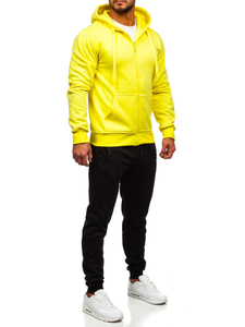 Survêtement avec un sweat-shirt à capuche zippé pour homme jaune clair Bolf D004