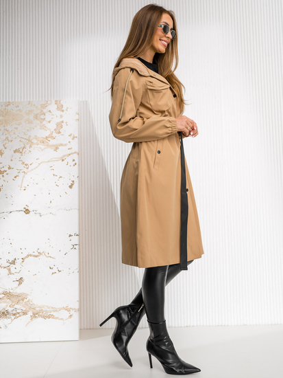 Manteau long blouson de transition à capuche pour femme marron Bolf AG5019
