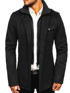 Manteau à boutonnage simple pour homme avec un col haut noir Bolf 8853